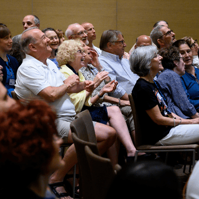 congregants gather for a community sing-along