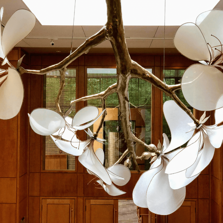 Almond blossom sculpture in TBE atrium